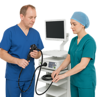 A medical team with endoscopy equipment