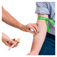 A healthcare professional drawing blood from a patient's arm using a syringe.