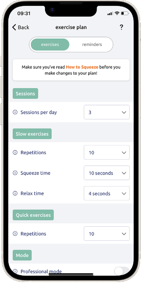 Figure 1: Exercise and reminder tabs