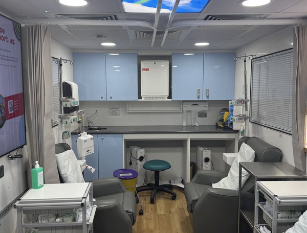 Photograph showing interior of 'Helen' Gloucestershire mobile cancer care unit