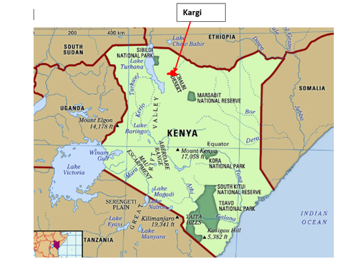 Map of Kenya showing the location of Kargi