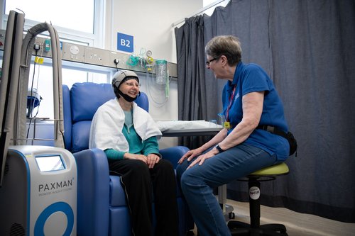 Scalp cooling machines and patient