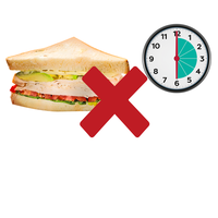 Sandwich with red cross and clock showing 6 hours