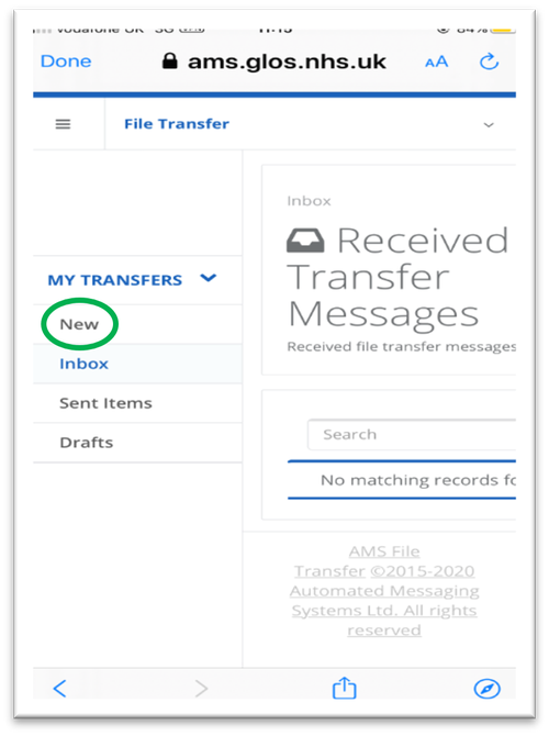 To send the files Select New