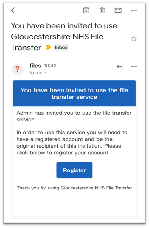 When you receive your email invite please select the register button.