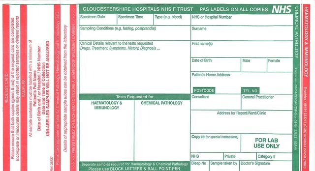 Chemical Pathology / Haematology & Immunology form